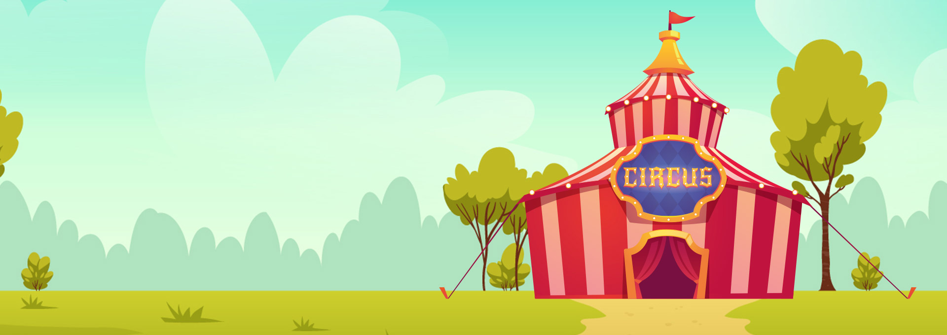 Illustration colorée d’un chapiteau de cirque, symbole emblématique de la chasse au trésor cirque pour enfants
