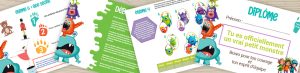 Exemple de pages de jeu de la chasse au trésor monstres pour les enfants de 7 à 10 ans, avec énigmes, défis et diplôme