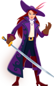 Illustration de Mérédith, personnage inspiré de Milady, vêtue d'une tenue élégante et mystérieuse, incarnant l'esprit audacieux et intrigant de la chasse au trésor Mousquetaires.